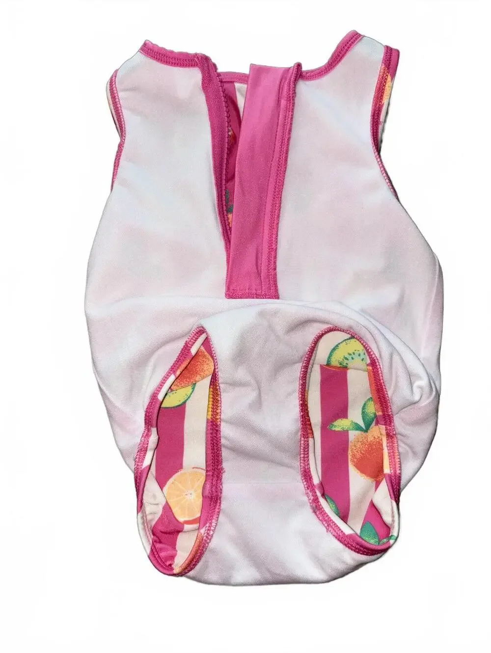 NWOT : Cat & Jack Baby 18M Pink and White Striped Fruit Print One Piece Swimsuit